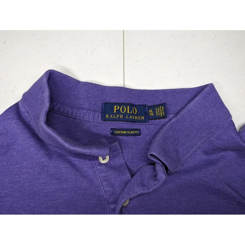 Polo Ralph Lauren Mens XL Custom Slim Fit Purple‎ Shirt Green Logo Short Sleeve
